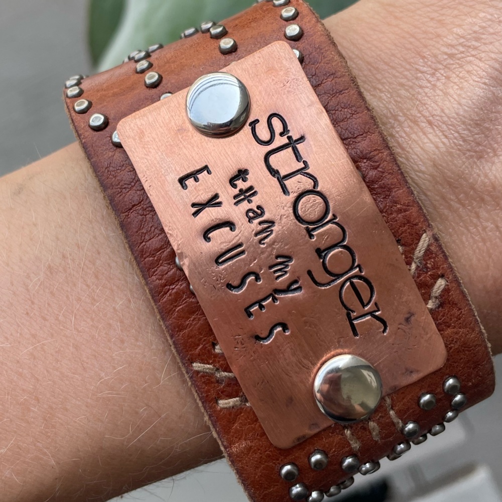 Brown Leather Bracelet with Metal Plate